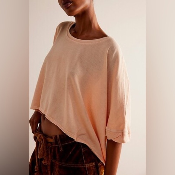 Free People - CC Over-sized Orange Lightweight Short Sleeve T Shirt Size Small - Picture 1 of 10